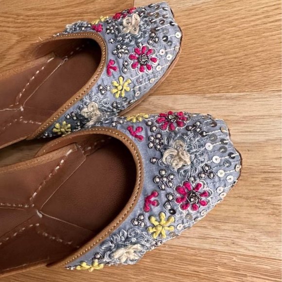 Jutti Mojari Indian Embellished Ballet Flats Handmade Leather Size 9 (40) - Picture 2 of 5